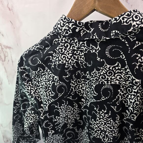 Foxcroft Shirt Womens 10 P Black White Button Up Wrinkle Free Non Iron Popover - Picture 6 of 14